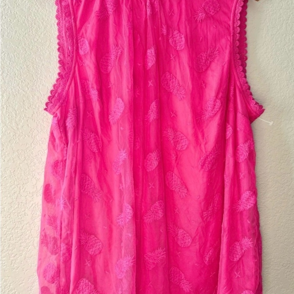 Torrid Hot Pink Sleeveless Pineapple Embroidered Top